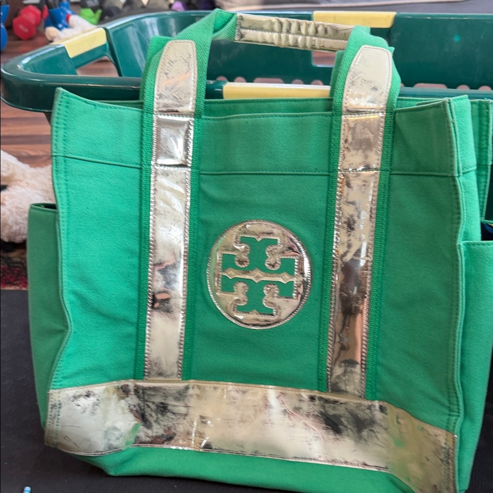 Tory Burch Emerald and Gold Tote